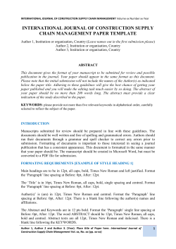 International Journal of Construction Supply Chain Management
