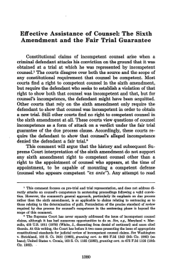 Effective Assistance of Counsel: The Sixth Amendment and the Fair