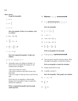Short Answer Graph the inequality. 1. d  9 2 3. x &ge; &ndash;3