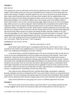 Exemplar 1: Dear Journal, The camping trip I went on with Steve and