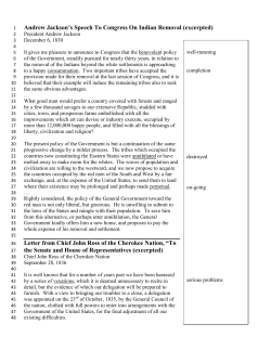 Andrew Jackson`s Speech To Congress On Indian