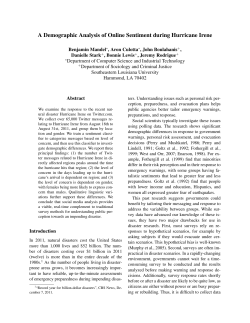 A Demographic Analysis of Online Sentiment during Hurricane Irene