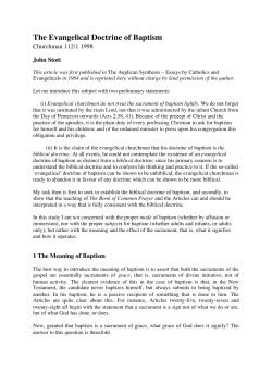 The Evangelical Doctrine of Baptism