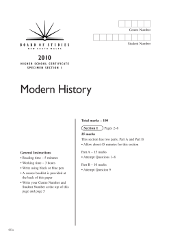 Modern History Examination Specimen Section I