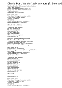 Charlie Puth, We don`t talk anymore (ft. Selena Gomez)