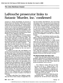 LaRouche Prosecutor Links to Satanic `Murder, Inc.` Confirmed