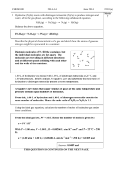 CHEM1001 2014-J-4 June 2014 22/01(a) &bull; Hydrazine (N 2H4