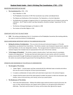 Student Study Guide &ndash; Unit 4: Writing The Constitution, 1783 &ndash; 1791