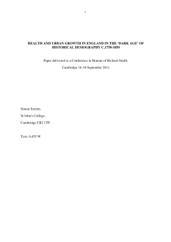 HEALTH AND URBAN GROWTH IN ENGLAND IN THE `DARK AGE
