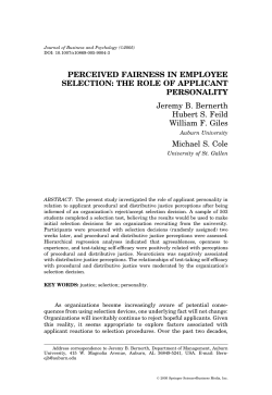 PERCEIVED FAIRNESS IN EMPLOYEE SELECTION: THE ROLE