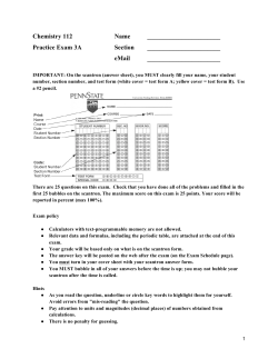 Chemistry 112 Name Practice Exam 3A Section eMail