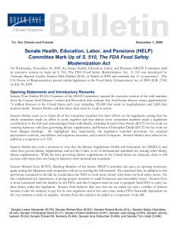 Committee Mark Up of S. 510, The FDA Food Safety