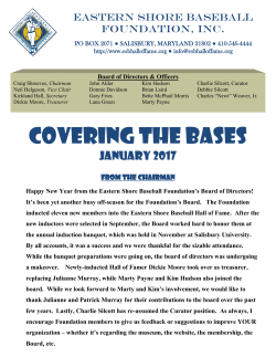 January 2017 Newsletter - Eastern Shore Baseball Hall of Fame