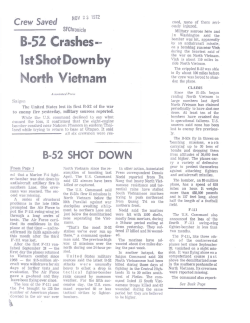 B-52 Crashes-- 1st Shot Down by North Vietnam