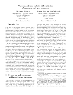 The semantic and stylistic di erentiation of synonyms and near