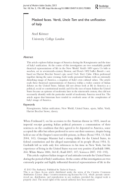 Masked faces. Verdi, Uncle Tom and the unification of Italy