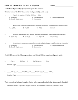 CHEM 192 &bull; Exam #4 &bull; Fall 2012 &bull; 100 points Name: CLASSIFY