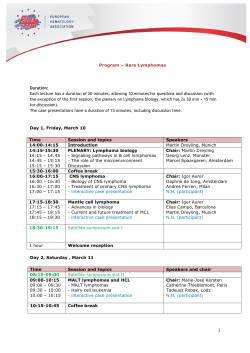 Program &ndash; Rare Lymphomas Duration: Each lecture has a duration