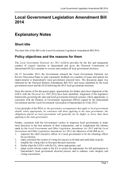 Local Government Legislation Amendment Bill 2014 explanatory note