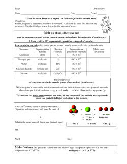 Need to Know Sheet for Chapter 12 Chemical Q