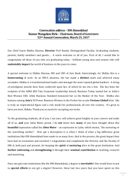 52nd Annual Convocation Speech by Mr. Kumar Mangalam