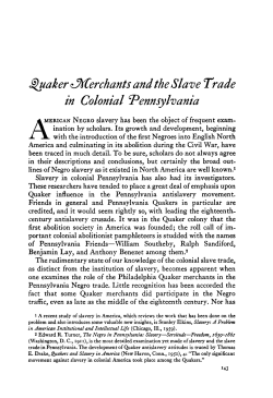 Quaker ^hCerchants and`theSlave Trade in Colonial Pennsylvania