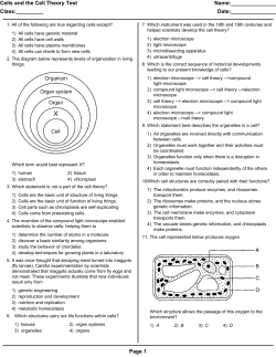 Cells and the Cell Theory Test Name: Class:______ Date: Page 1
