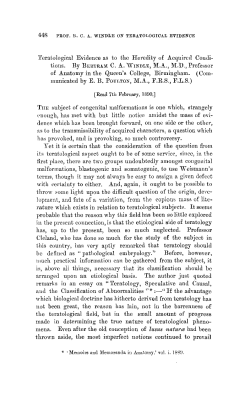 Teratological Evidence as to the Heredity of Acquired Conditions.