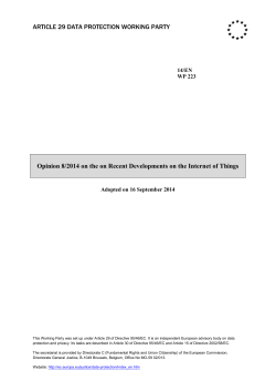 Opinion 8/2014 on the Recent Developments on the Internet of Things