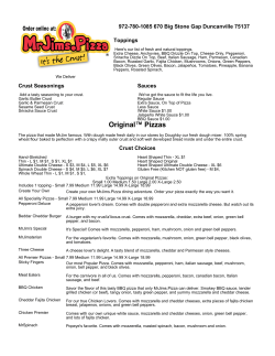 Print Menu - Mr. Jim`s Pizza