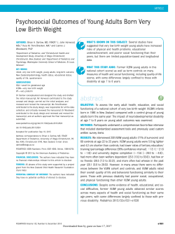 Psychosocial Outcomes of Young Adults Born Very Low Birth Weight