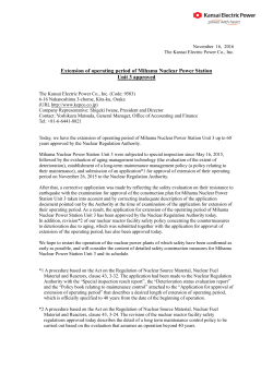 Extension of operating period of Mihama Nuclear Power Station Unit