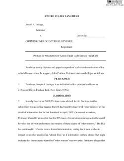 UNITED STATES TAX COURT Joseph A. Insinga, Petitioner v