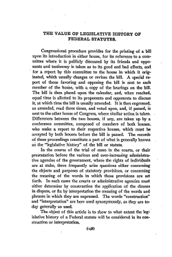 The Value of Legislative History of Federal Statutes