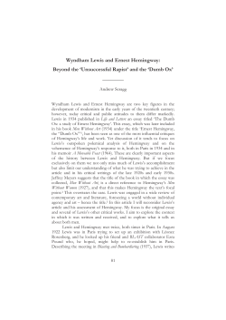 Wyndham Lewis and Ernest Hemingway: Beyond the `Unsuccessful