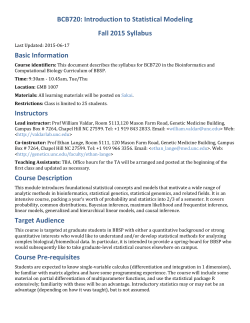 BCB720: Introduction to Statistical Modeling Fall 2015 Syllabus