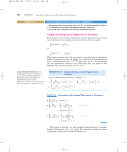 Section 5.7 Inverse Trigonometric Functions: Integration Integrals