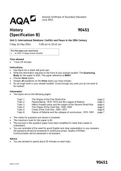 GCSE History B Question paper Unit 01 - International Relations