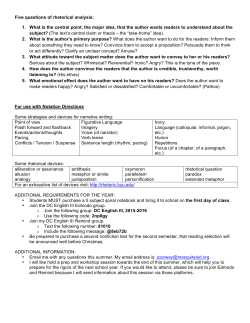 Five questions of rhetorical analysis: 1. What is the