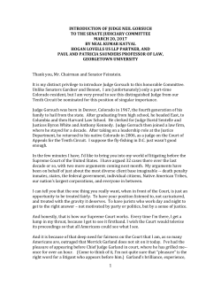 1 INTRODUCTION OF JUDGE NEIL GORSUCH TO THE SENATE