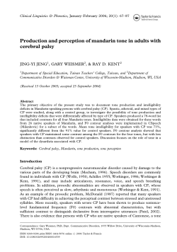 Production and perception of mandarin tone in adults with cerebral
