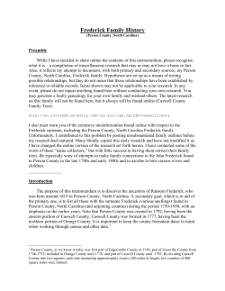 Frederick Family History Omnibus Memorandum