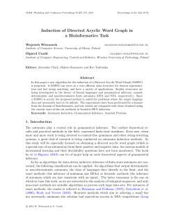 Induction of Directed Acyclic Word Graph in a Bioinformatics Task