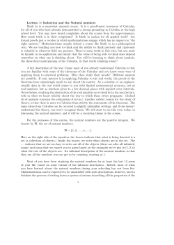 Lecture 1: Induction and the Natural numbers Math 1a is a