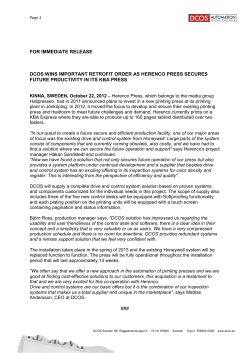 FOR IMMEDIATE RELEASE DCOS WINS IMPORTANT RETROFIT