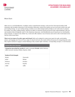 STRATEGIES FOR BUILDING ACADEMIC VOCABULARY Word Sort