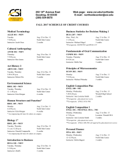 FALL 2017 SCHEDULE OF CREDIT COURSES Medical