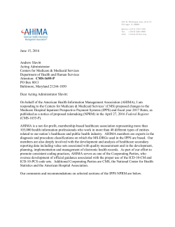 June 15, 2016 Andrew Slavitt Acting Administrator Centers for