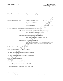 Math 80 Unit 3.1 &ndash; 3.4 SUPPLEMENT LINEAR EQUATIONS Slope