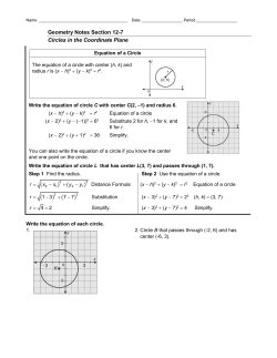 Geometry Notes Section 12-7 Circles in the Coordinate Plane